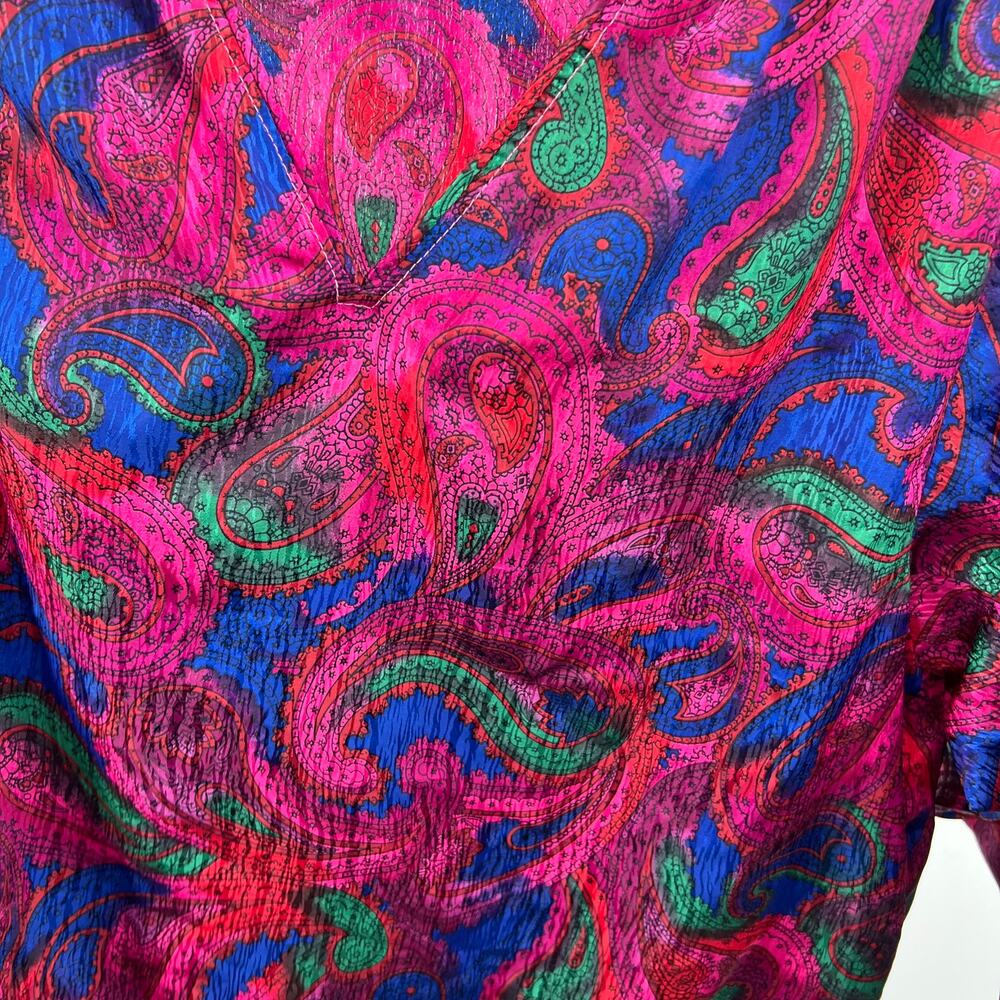 Oscar De La Renta Swirl VTG 70-80s Silk Pink Paisley Beaded Tunic Top Size P XS - Picture 6 of 10